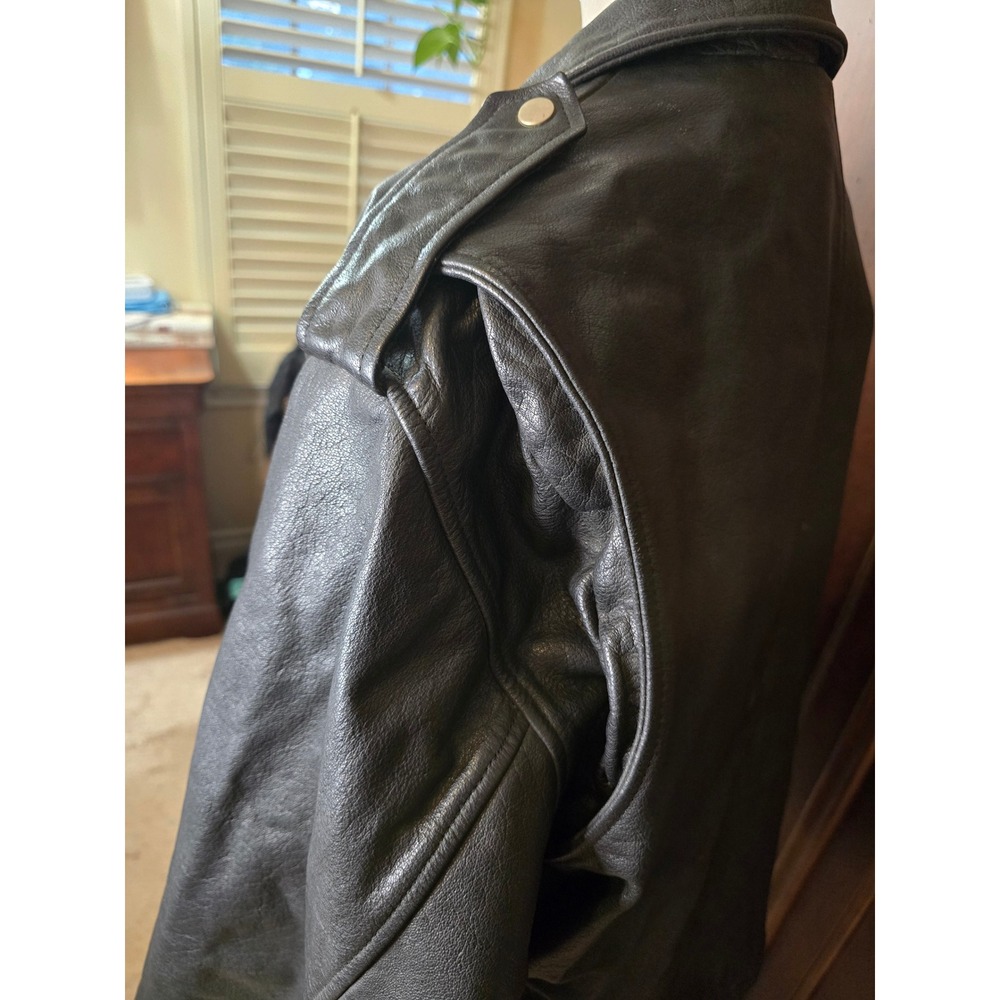 Vintage MOB 5XL Black Leather Motorcycle Biker Jacket Belted Lace Heavyweight - Picture 6 of 15